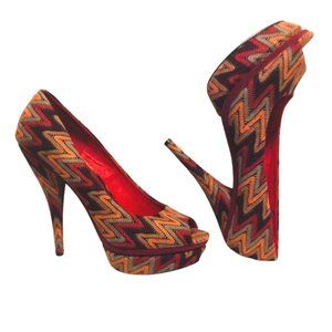 Two Lips Chevron Platform Stiletto Heels Shoes Peep Toe Size 8.5M